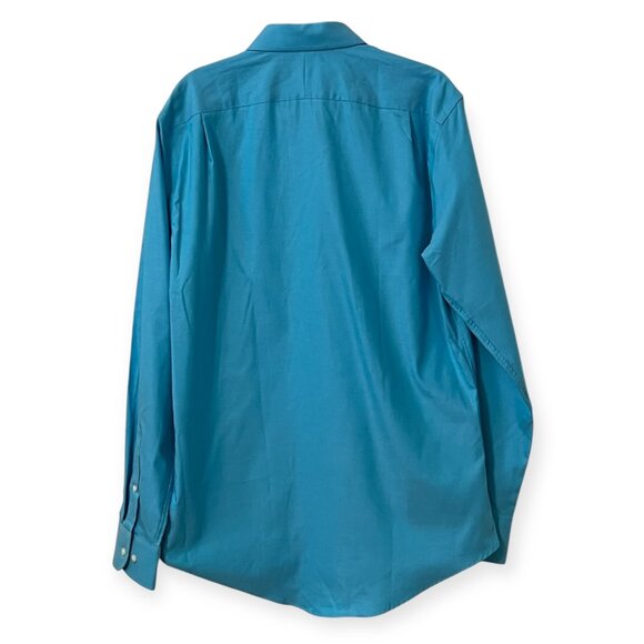 NWT Nordstrom Men's Dress Shirt 15.5 Trim Fit Non-Iron Teal Bird Supima Cotton - Picture 2 of 8